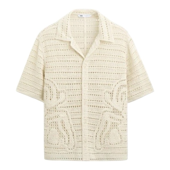 ZARA Oyster Floral Crochet Relaxed Fit Shirt Size M New - Picture 1 of 7